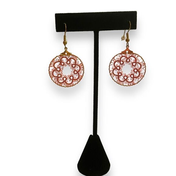 Lace Weaved Boho Circle Dangle Earrings - Picture 3 of 4